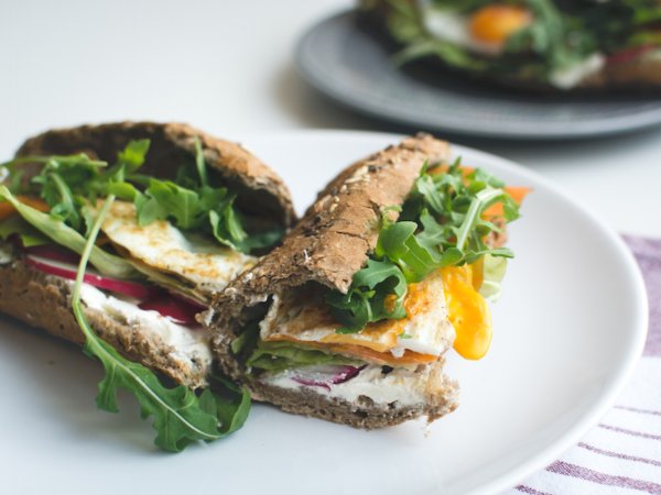 Healthy baguette with egg and vegetable